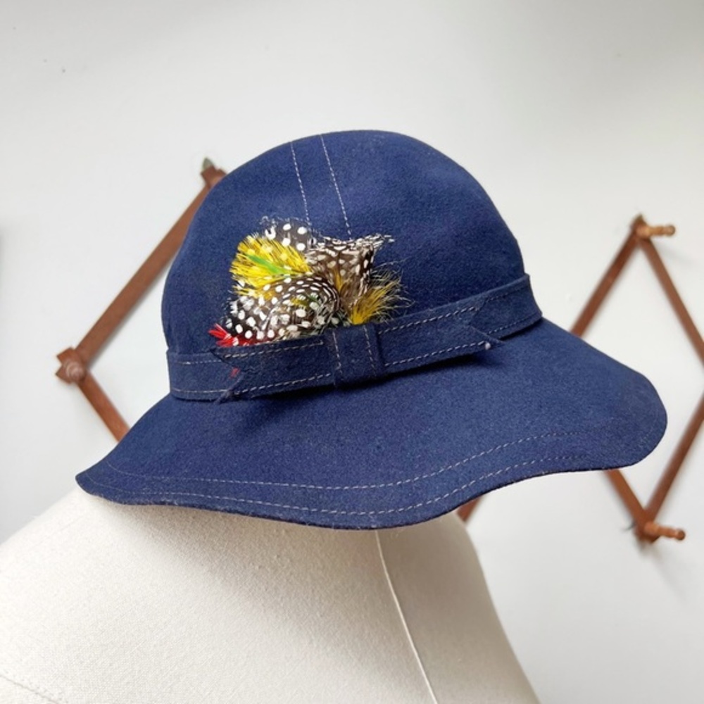 Vintage Wool Bucket Hat with Feather Detail